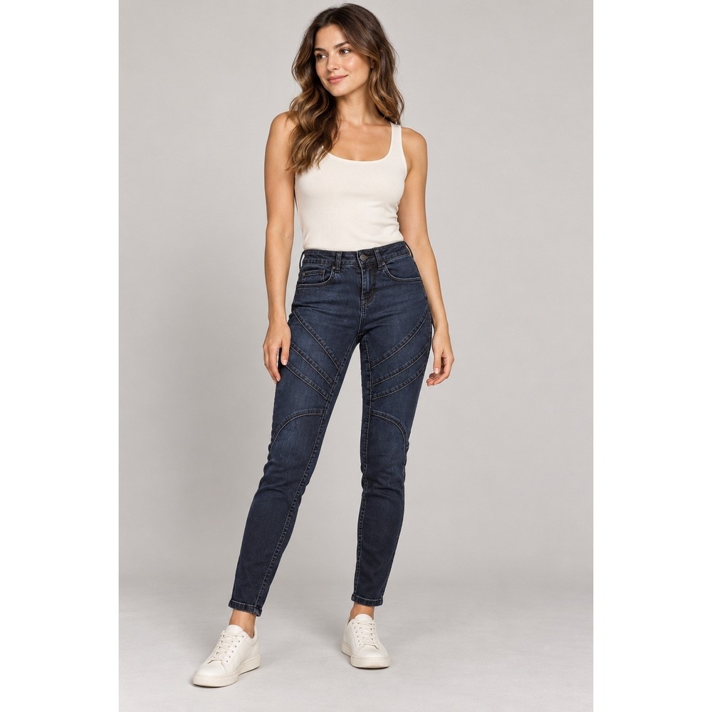 Zara TRF Premium Wash Womens Skinny Jeans Size 4 Dark Wash Blue Moto Panel Denim